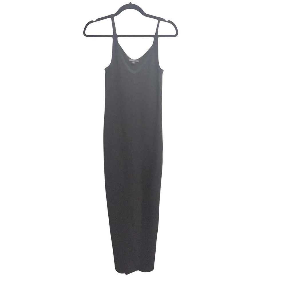 James Perse Ribbed V-Neck Maxi Dress Black Sleeveless Slim Fit Size 1